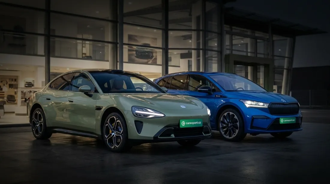 Dva elektromobily CarExport před showroomem